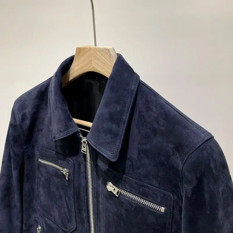 High-end Casual Jacket Men 2025 Autumn and Winter Korean Version of Fashion Muntjac Velvet Jacket Lapel Locomotive Slim Coat 3