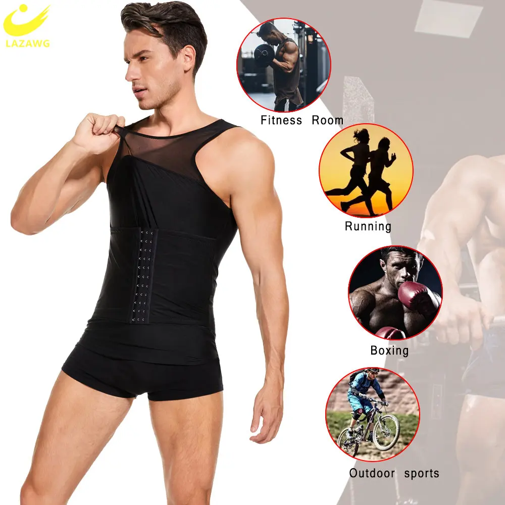 LAZAWG-masculino barriga controle shapewear, corpo shaper top,  emagrecimento tank tops, exercício de compressão, treino esporte, fitness,  queimador de