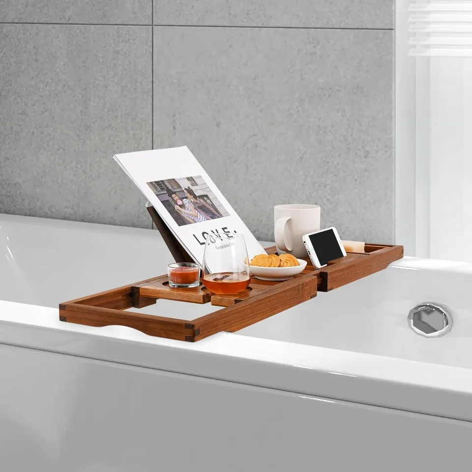 Premium Teak Bathtub Caddy Tray for Relaxation