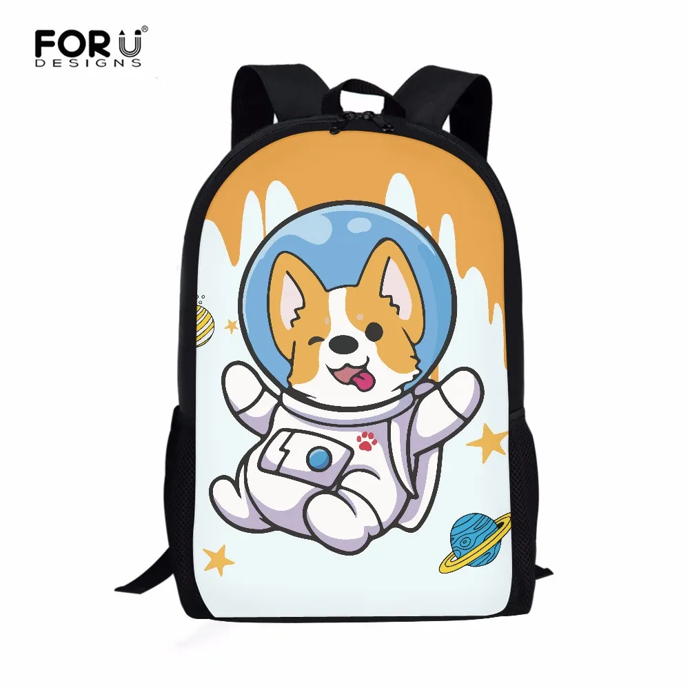 

FORUDESIGNS Cute Cartoon Corgi Astronaut Design School Bags for Student Children Kids Boys Lightweight School Shoulder Bags New