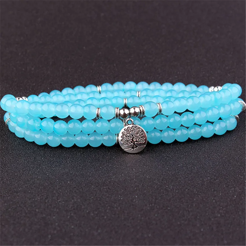 

6mm Aguamarine Bracelet 108 Beads Life Tree Buddha Pendant Office Wear Adjustable Unisex Chain Stackable Fashionistas Trendy Men