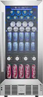 15" Beverage Refrigerator Cooler Under Counter 125 Cans Built-in Beverage Fridge with Glass Door, LED Light, Beer Fridge 1