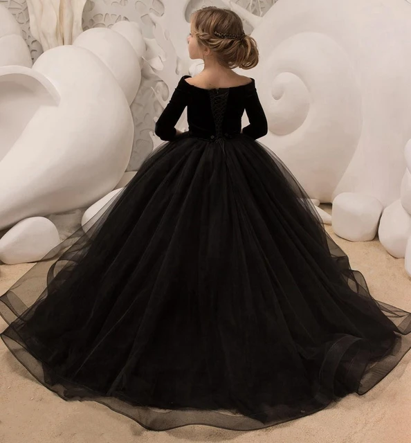 Modest Black Ball Gown Satin Beading Long Sleeves Princess Wedding  Dress,DE5446 - Custom Color(Sp… | Black ball gown, Black wedding gowns,  Black quinceanera dresses