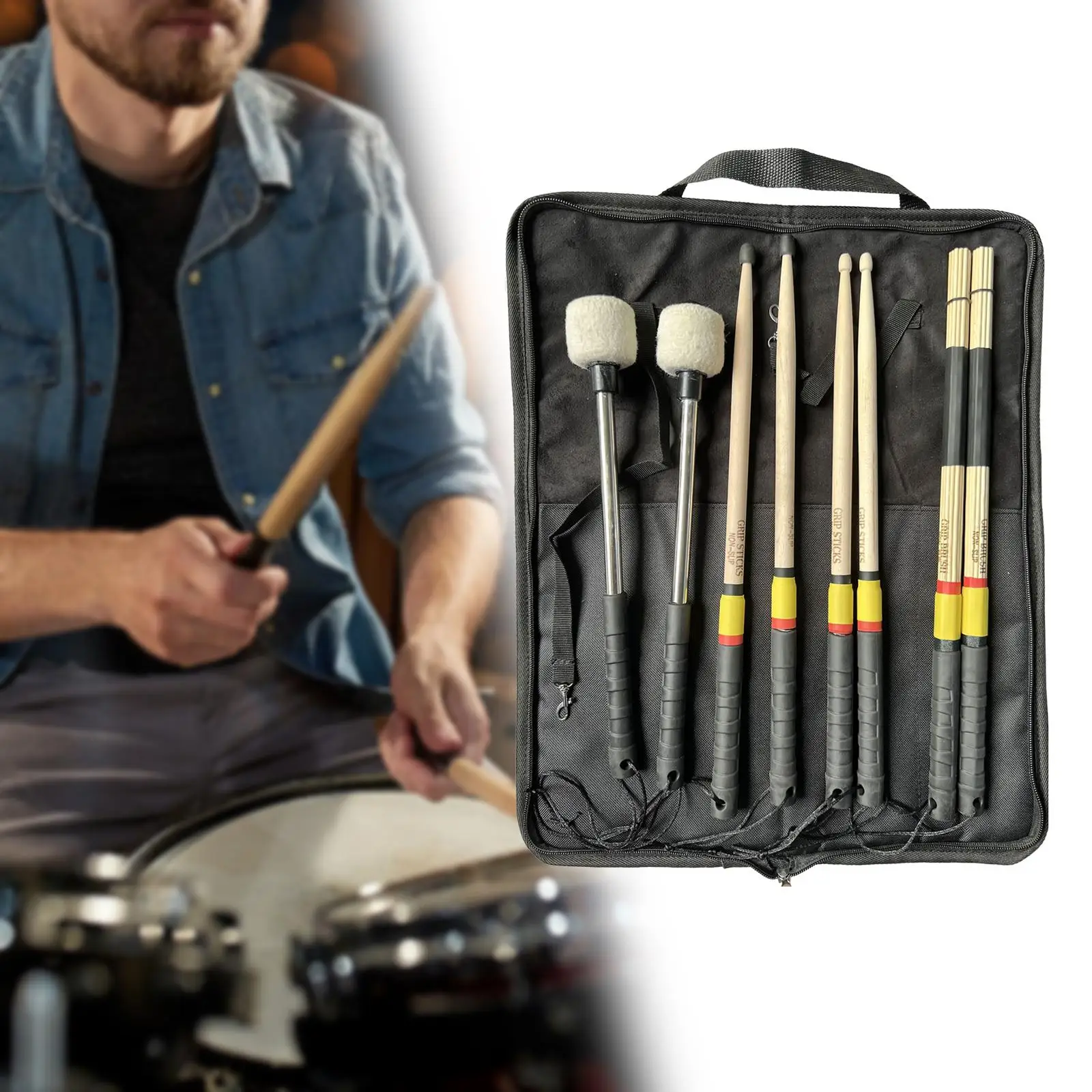 

Drum Sticks Set Rods Drum Brushes for Music Lover Kids Adults Students