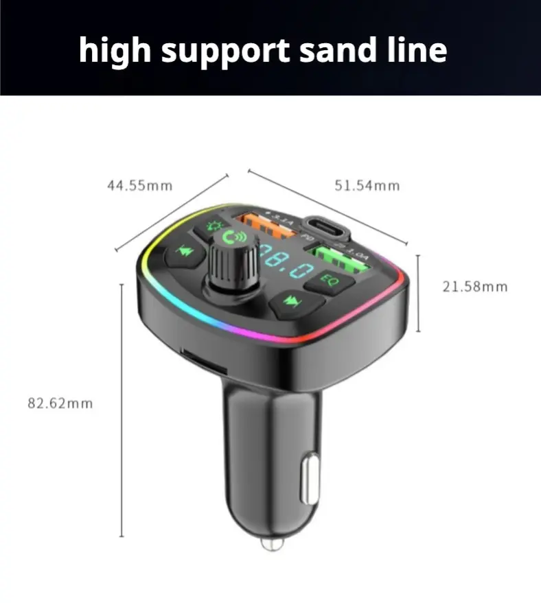 Car Charger Q7 Bluetooth FM Transmitter Bluetooth Hands Free Mp3 3.1A Dual USB Port PD Charging