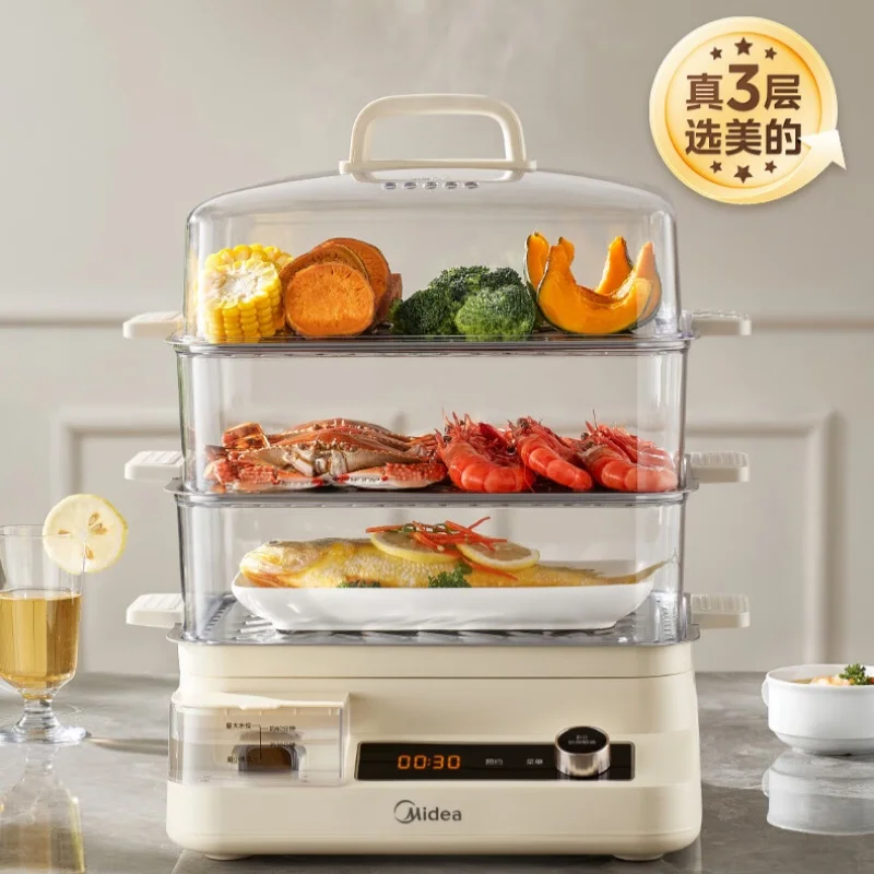 Midea ZGC3223J53 Electric Food Steamer -22.5L Transparent Multi-functional Pot External Water Adding Reservation Insulation 220V