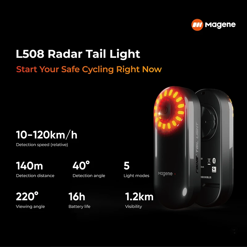 Magene L508 Bike Radar Tail Light Bicycle Smart Rear Lighting Saddle