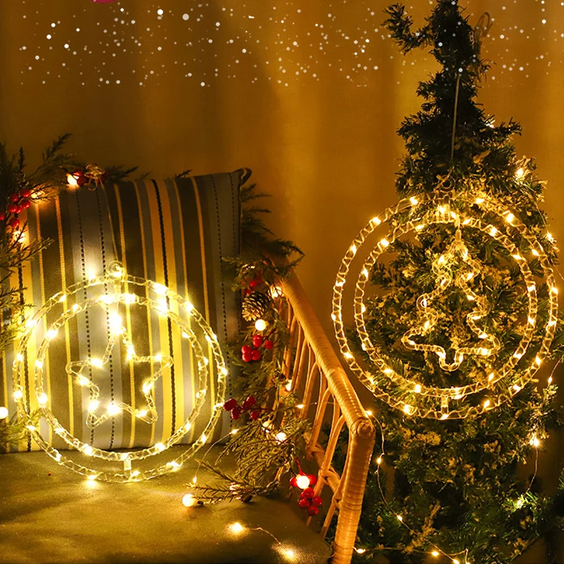 Christmas LED Light String, Battery Powered Double Round Pendant Light with Remote and Timer, Holiday Lamp for Home Decoration 4