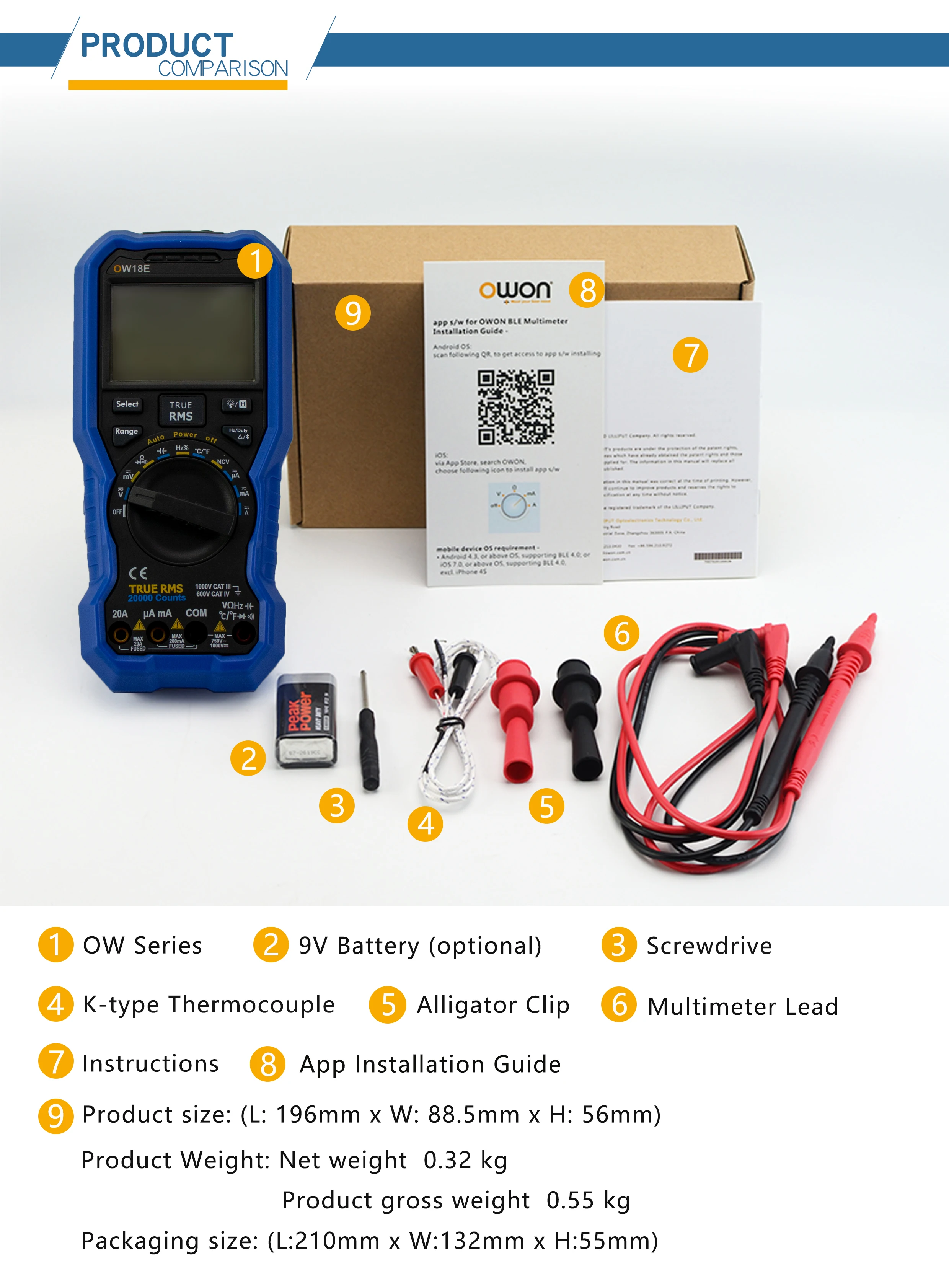 OW18E Digital Multimeter NCV Contactless Voltmeter BLE4.0 Wireless Transmission