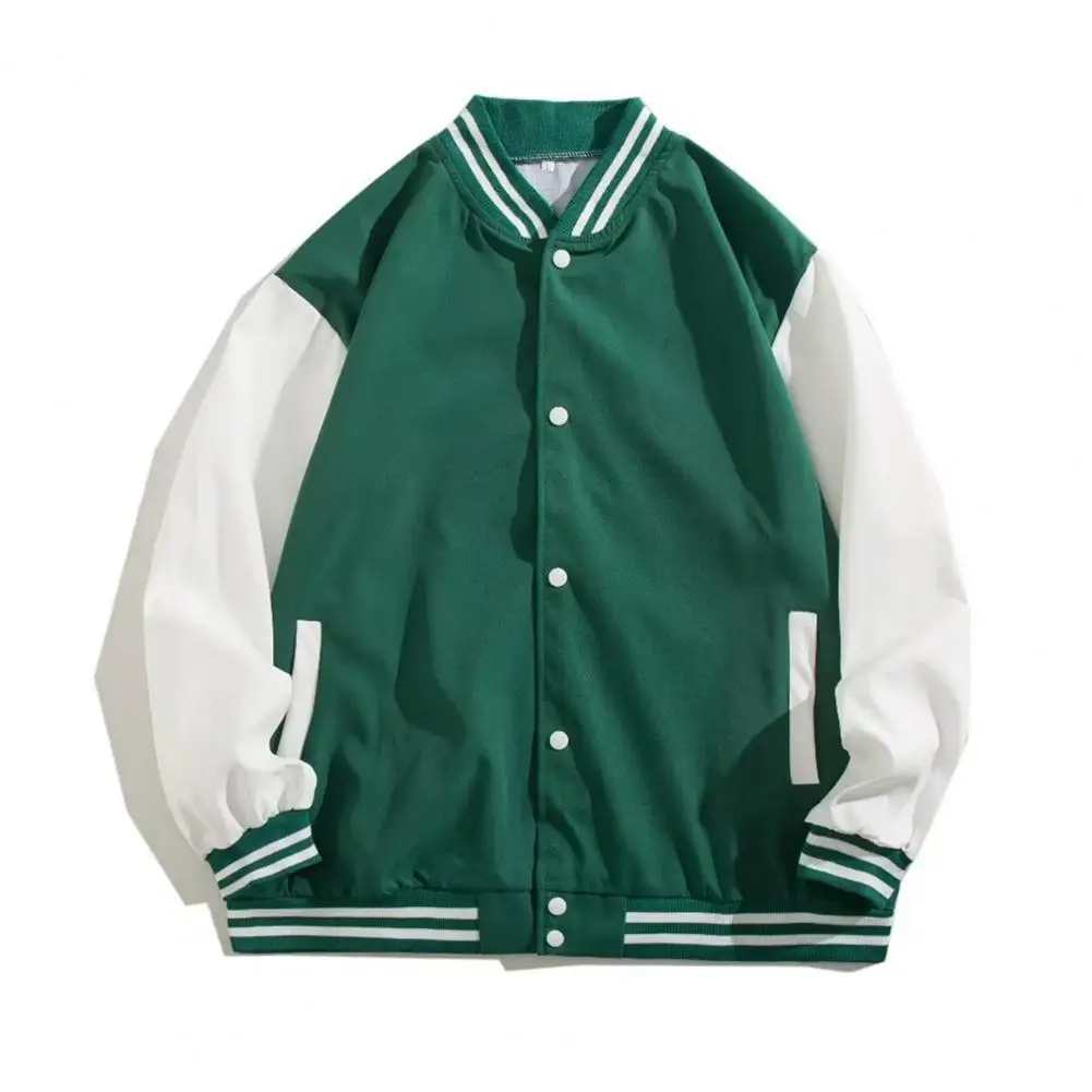

Men Baseball Coat Spring Single-breasted Long Sleeve Cuff Loose Jacket Streetwear