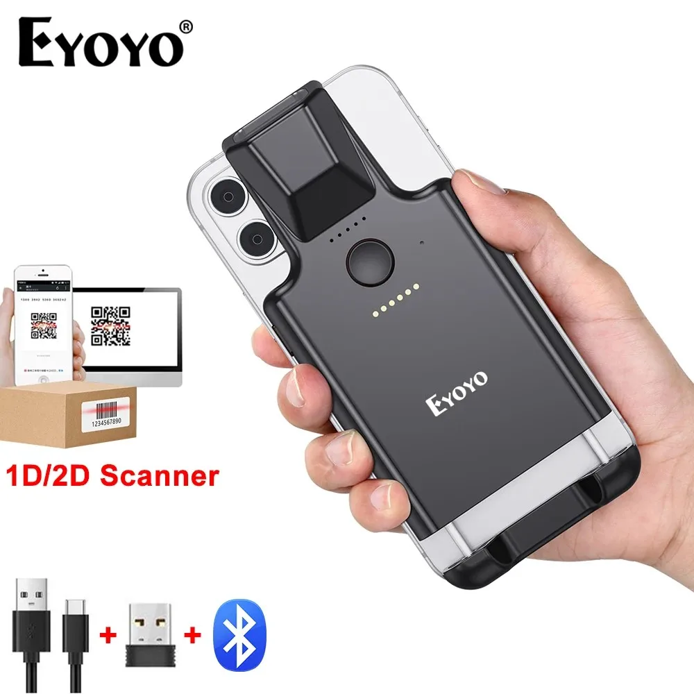 

Eyoyo EY-017P Portable 1D&2D QR Code Image Screen Reader PDF417 Data Matrix Back Clip Bluetooth Barcode Scanner For Android iOS