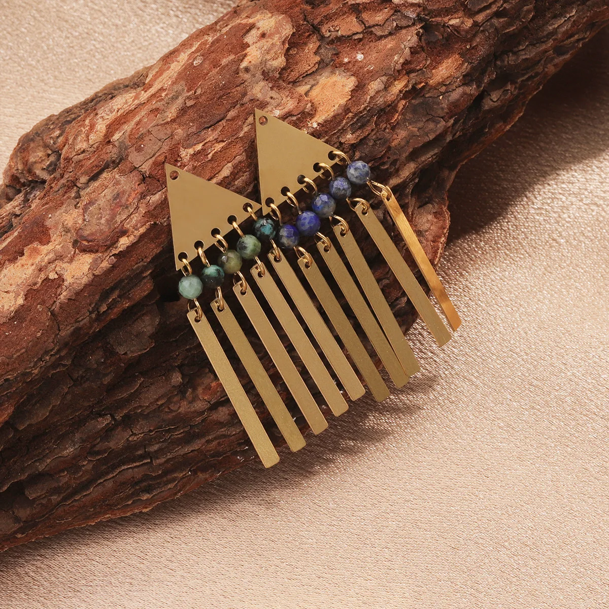 Stainless Steel Bohemian Style Triangle Natural Stone Long Pendant DIY Necklace Earrings Jewelry 2