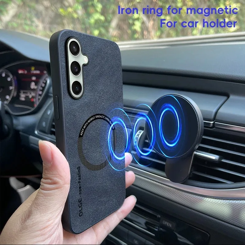 Leather Magnetic Case with MagSafe Compatibility - Shockproof & Wireless Charging Back Cover