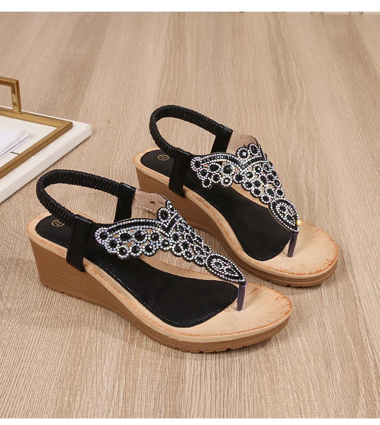 Summer Women Wedge Gladiator Sandals Flip Flop Shoes Women Bohemia Crystal Casual Beach Sandals 35-41 Women Shoes