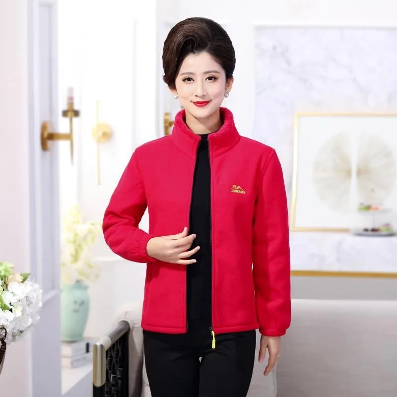 2023 New Spring Autumn Mom Coral Fleece Shake Coat Women Top Sweater for Middle Old Age Loose Thickened Jacket
