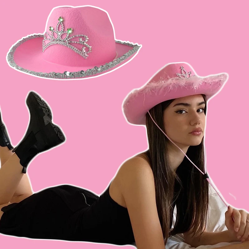 Kaufe Western-Stil Cowboyhut rosa Frauen Mädchen Geburtstag Party