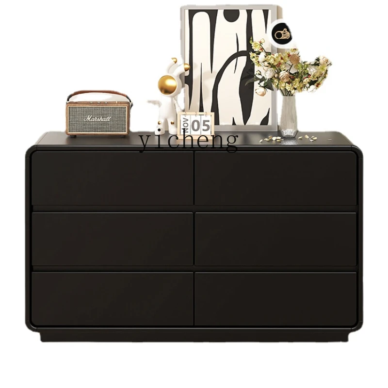 

ZC Solid Wood Chest of Six Drawers Bedroom Locker Tailstock Dressing Table Integrated Black Storage Cabinet