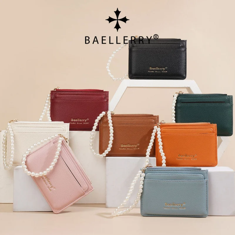 Fashionable Womens Card Case Ins Trend High Class Pearl PU Small Purse