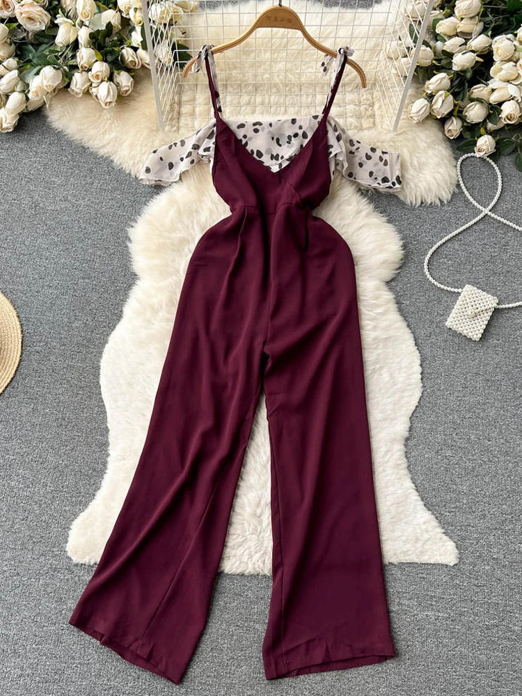 

YuooMuoo женские комплекты из двух предметов 2023 летняя блузка с принтом + Комбинезоны на бретелях