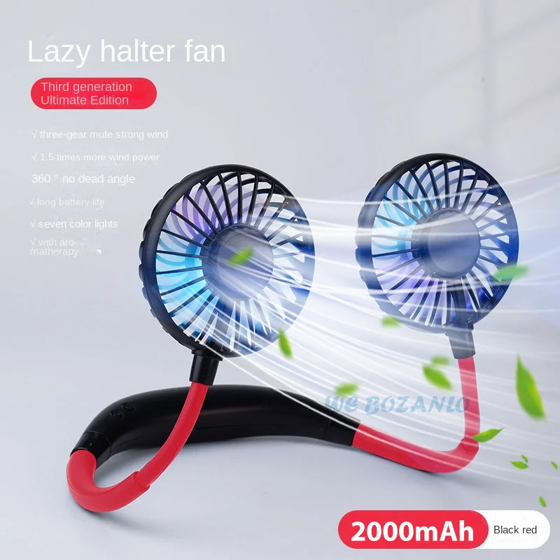 

USB Portable Fan Cold Fan Hands Free Neck Fan Hanging Rechargeable Mini Sports Fan 3-Speed Adjustable Neck Dual Fan Home Office
