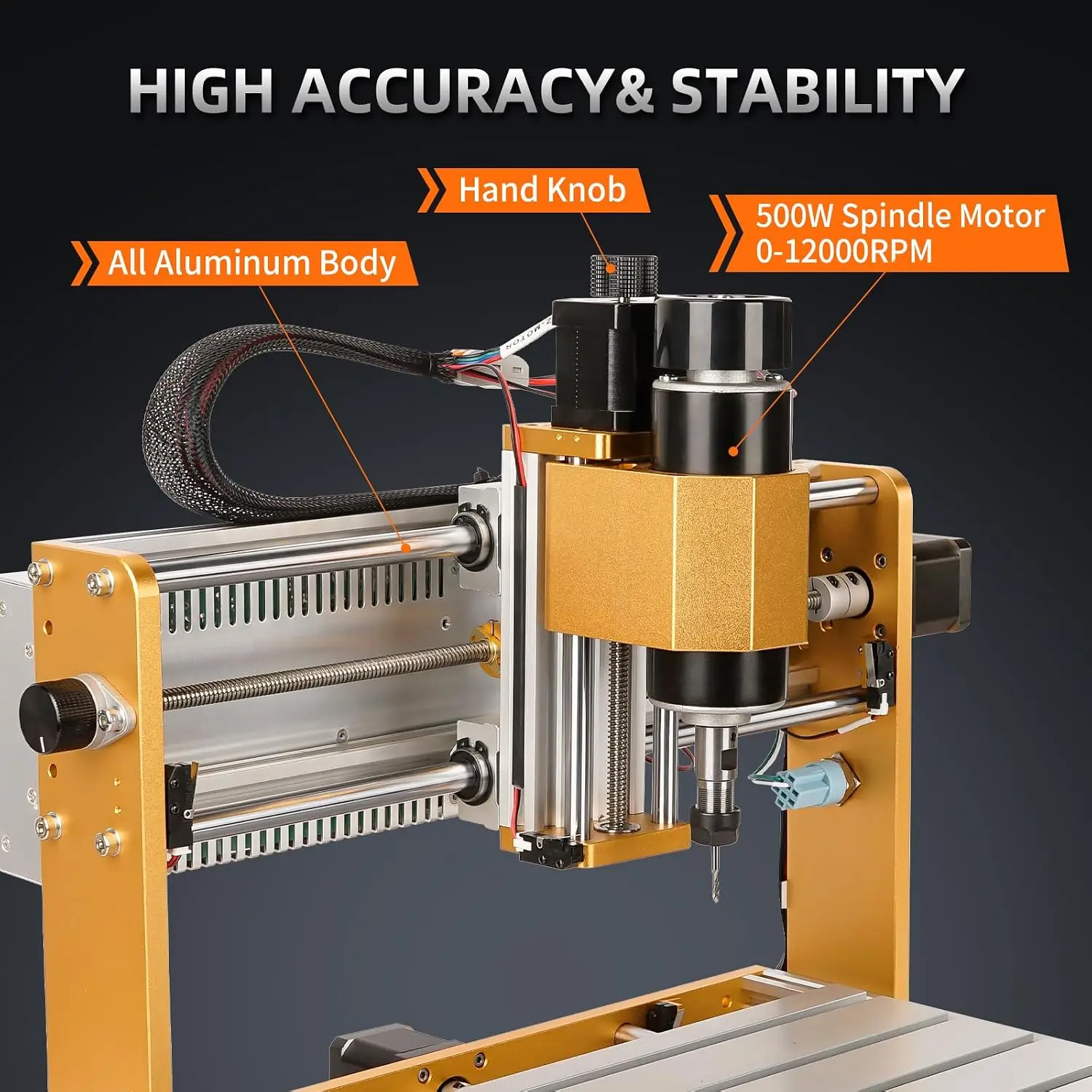 500W All-Metal CNC Router Machine – 3-Axis Desktop CNC Engraving & Milling Machine with GRBL Offline Controller, Limit Switches & Emergency Stop 2