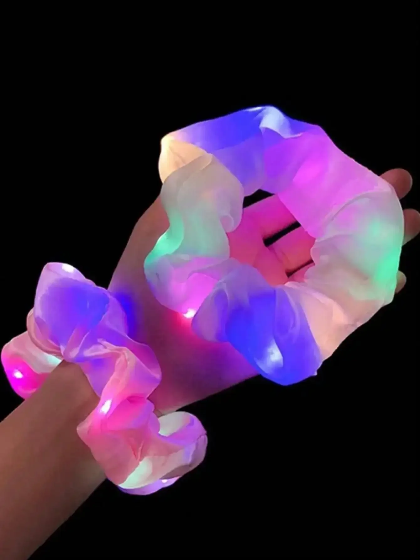 LED leuchtender Scrunchie, leuchtendes Haargummi für Party, Club, Leistung, DIY, Nachtzubehör, glänzendes Stirnband, Damen und Mädchen, Haarstyling – Detail 7