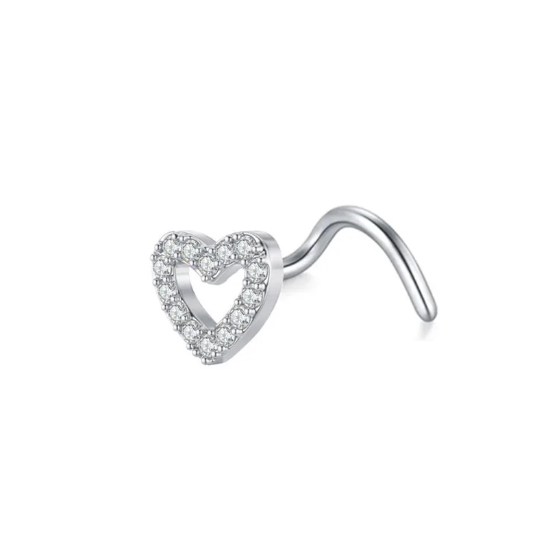 Anneaux De Nez En L - Lot De 36 - Acier Inox Chirurgical Avec Cœur Diamant - Hypoallergénique - Pour Homme & Femme