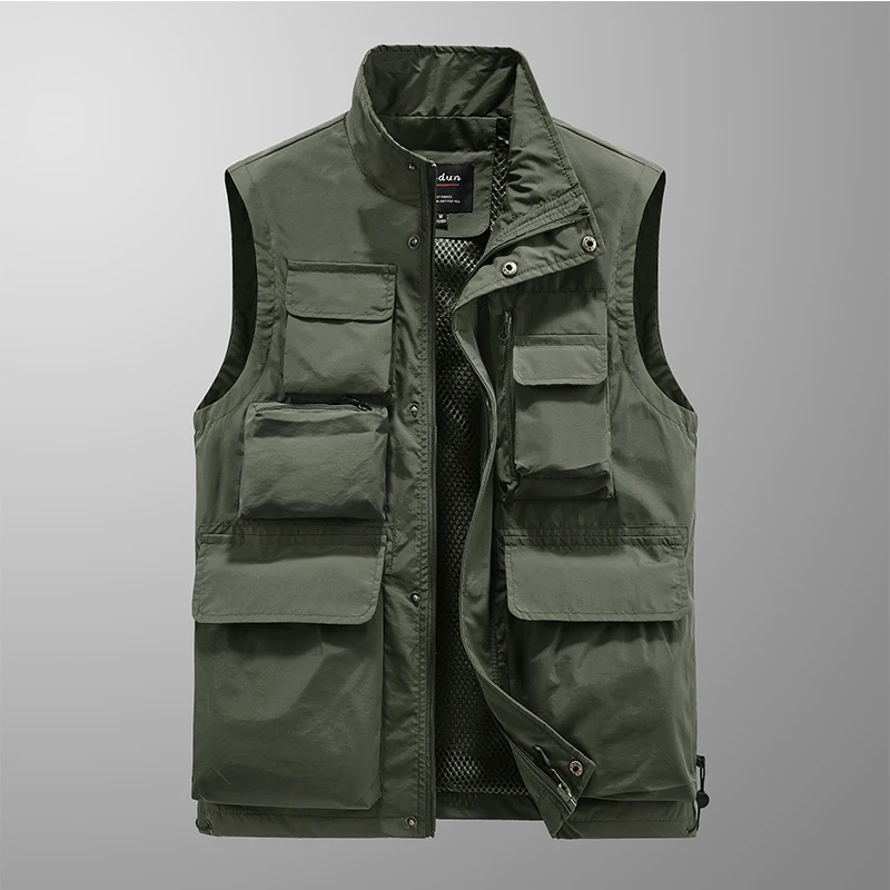 Summer Men's Vest 2024 New Casual Loose Breathable Multi Pocket Outdoor Fishing Sports Large Sleeveless Jacket Men Tactical Vest