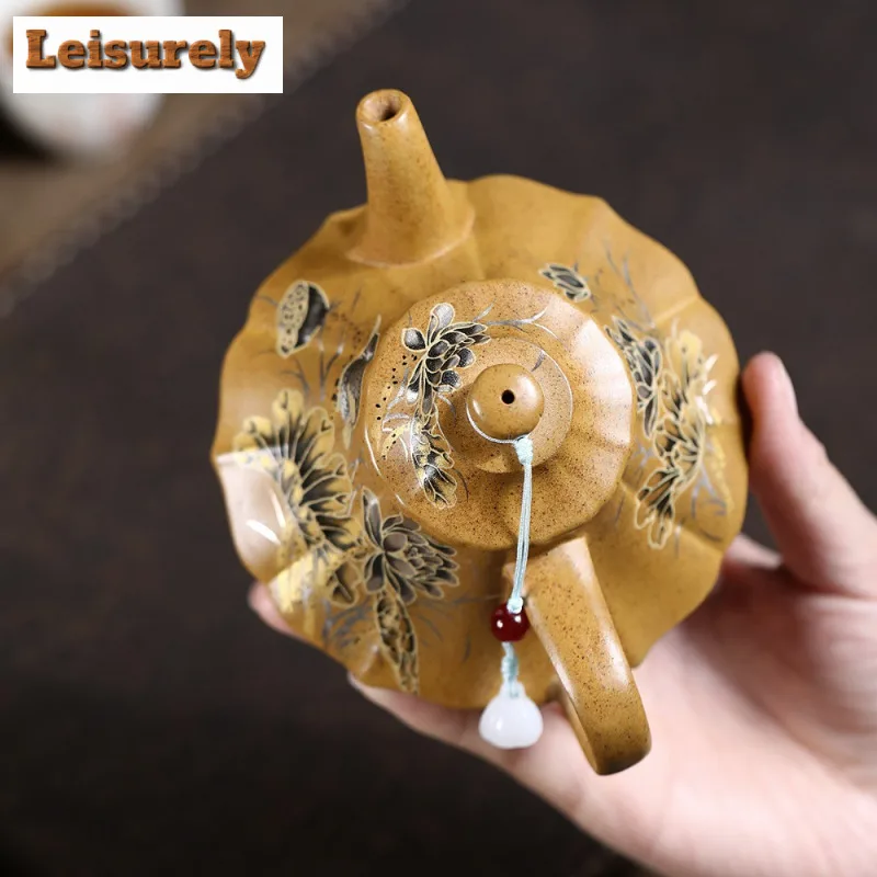200ml Yixing Purple Clay Teapots Handmade Gilding  Cloud Furnace Pot Raw Ore The Keel Gold Sand Kettle With Infuser Zisha Teaset