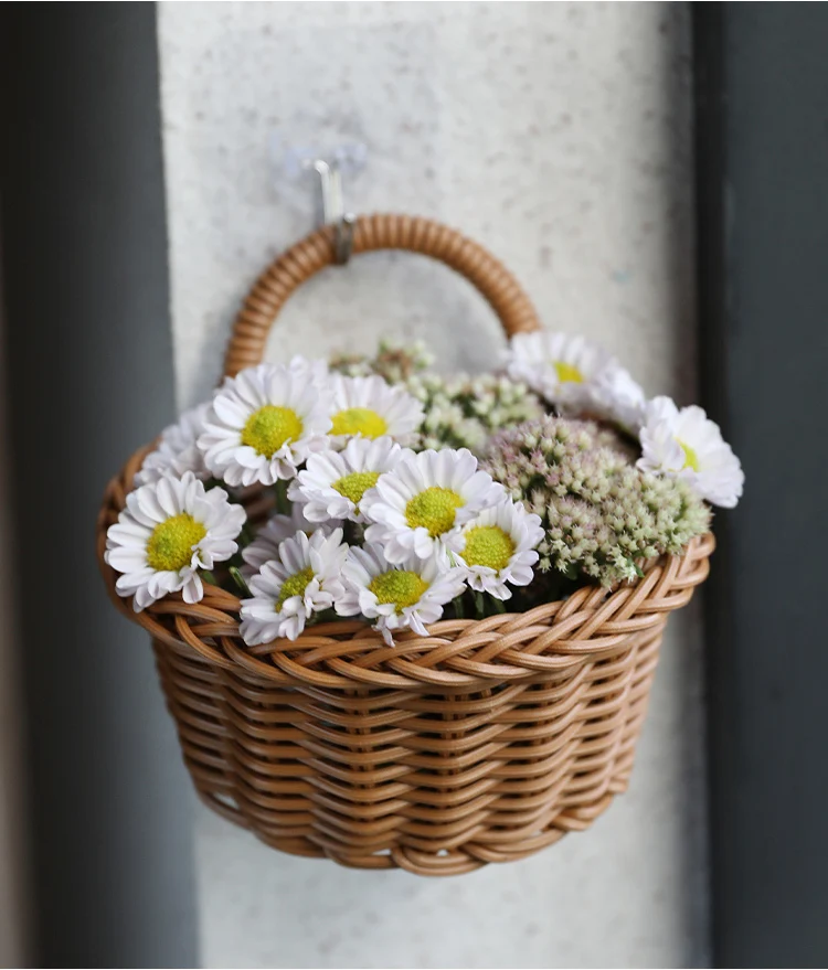 Description Picture 2 of itemHanging Plastic Storage Basket for Flowers Plants Pot Handwoven Basket with Handle for Kitchen Organizer Home Room Decoration