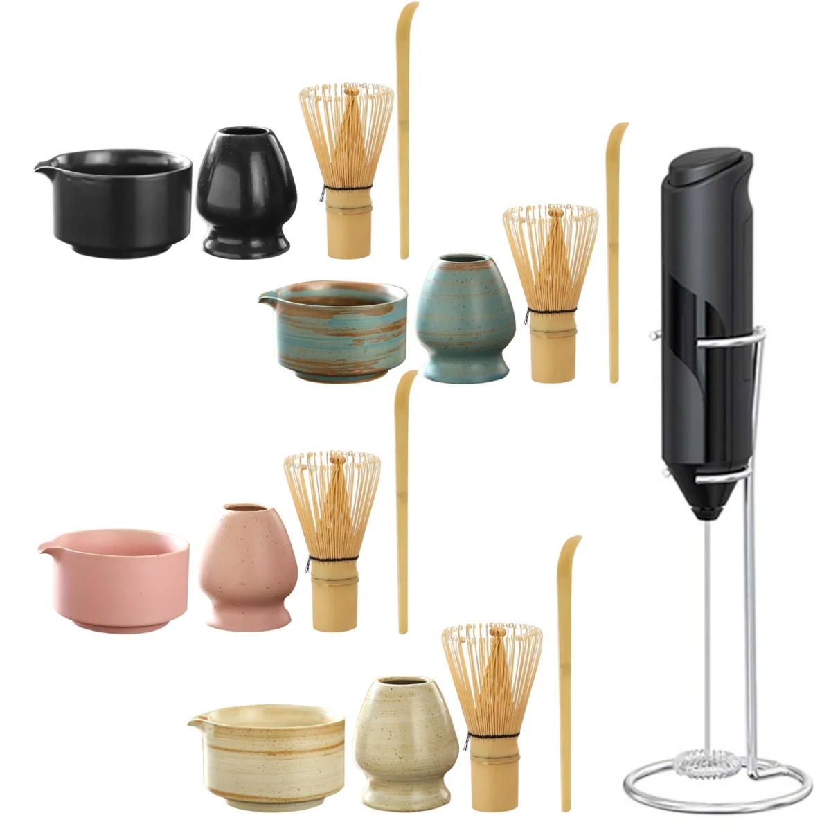 Matcha Whisk Set and Bowl Matcha Making Kit Whisk Bowl With Spout Powder Starter Sifter Ceramic Whisk Holder Tea Set