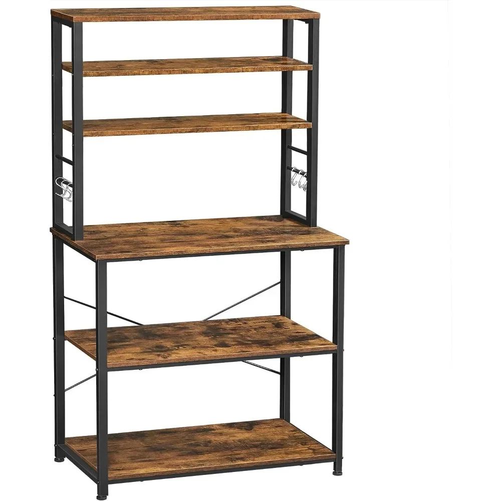 

VASAGLE Coffee Bar, Baker’s Rack for Kitchen with Storage, 6-Tier Kitchen Shelves with 6 Hooks, Microwave Stand, Industrial