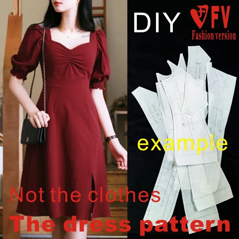Design Pattern Women's Square Neck Puff Sleeve Dress Garment Sewing Drawing BLQ-549