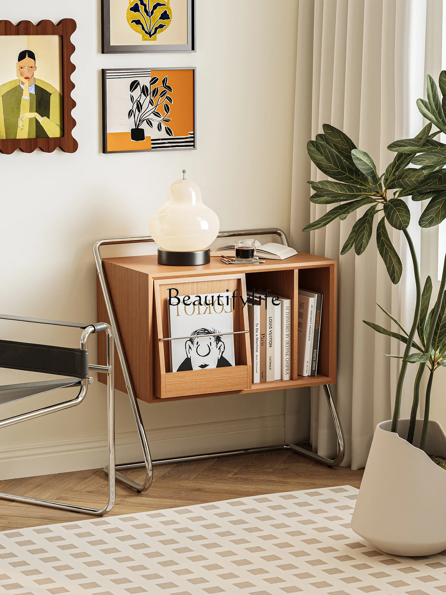 

Solid Wood Simplicity Bedside Table Living Room Sofa Storage Side Cabinet Bedroom Bedside Multifunctional Cabinet