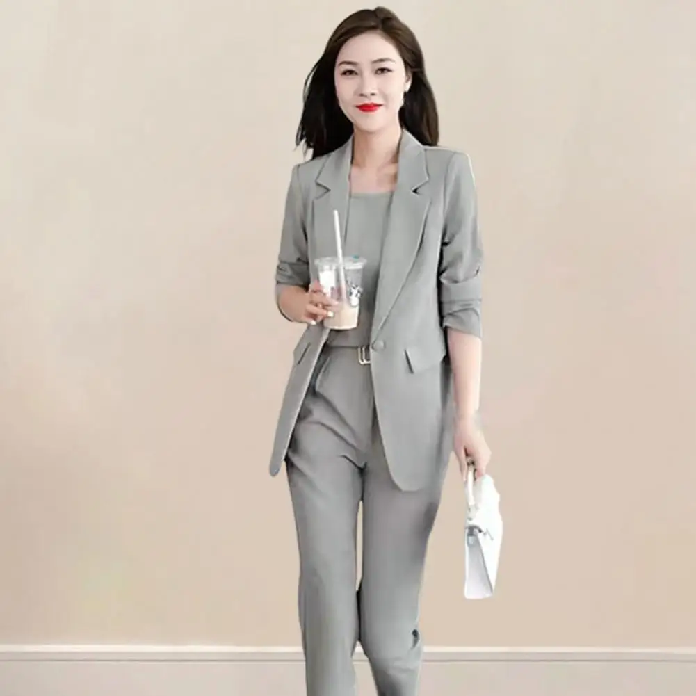 

Women Business Suit Set Elegant Women's Business Suit Set with Lapel Cardigan High Waist Pants Vest Formal for Professional