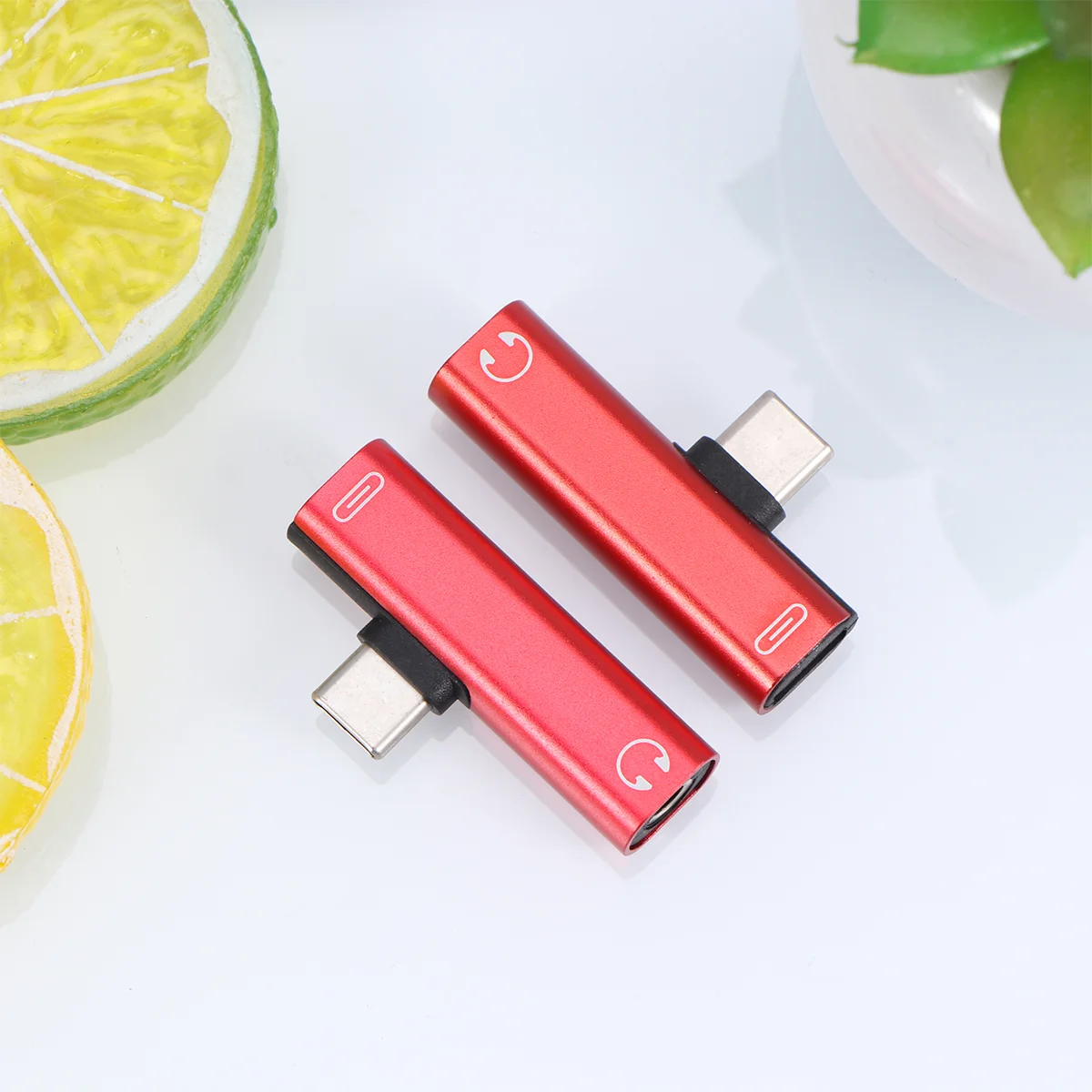 휴대폰용 이어피스, USB-Aux 변환기 헤드폰 어댑터, C타입 35mm 헤드폰 잭 레드, 2 개