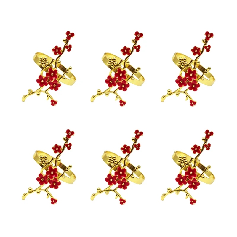 

6Pcs Napkin Ring Crystal Plum Blossom Napkin Clasp,Used For Wedding,Party,Dinner,Christmas,Holiday Decoration-Gold
