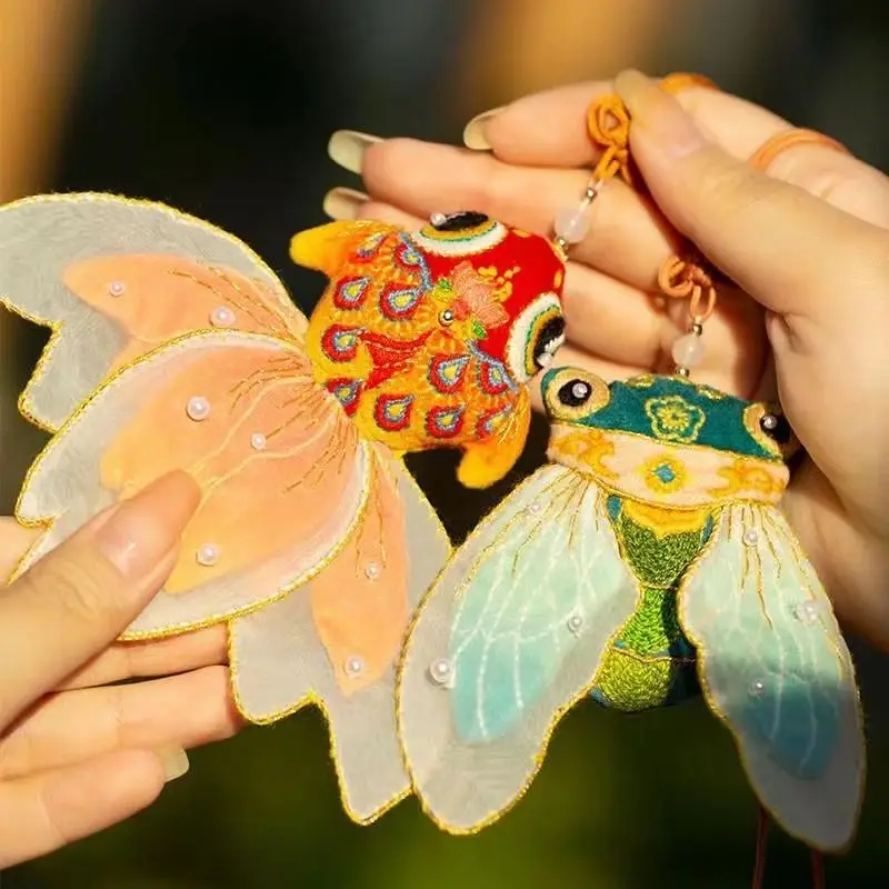 Brocade carp Diy Embroidery Peace Cross-stitch Needlework Knitting Sachet Accessories Crafts for Adults Pouch Jewelry Pendant