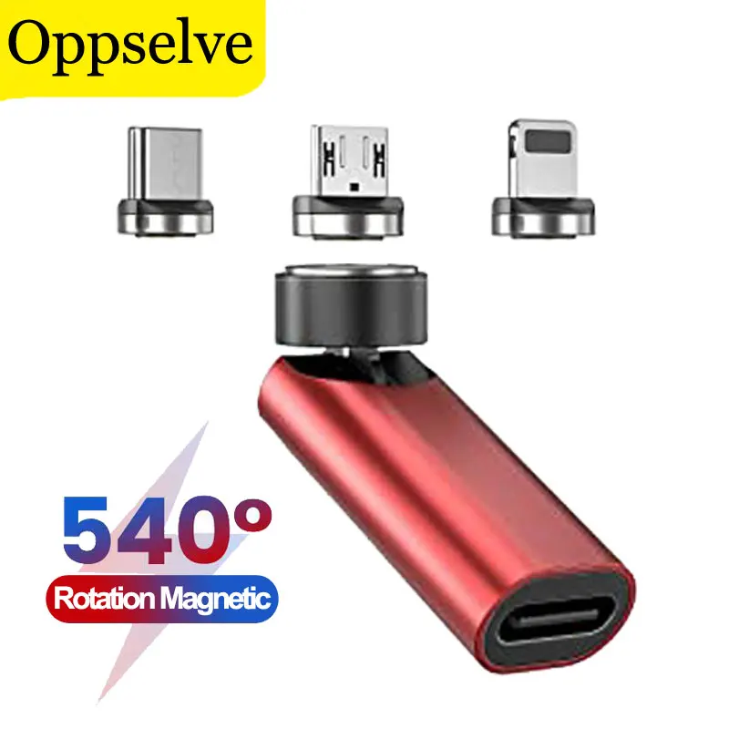 고속 충전 540 도 회전 마그네틱 어댑터, 마이크로 USB C타입 휴대폰 충전기 어댑터, 아이폰, 삼성, 화웨이, 리얼미, 샤오미 