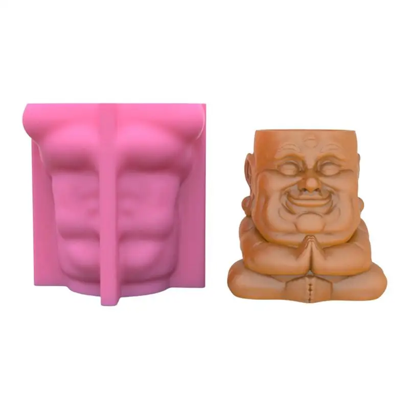 

Silicone Flower Pot Mold Smile Monk Moulds Silicone Pen Holder Silicone Mold 3D Smile Monk Design Creative Casting Molds For