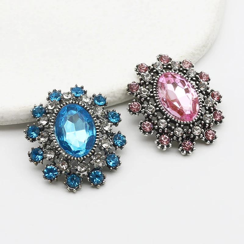 5Pcs 25 * 28MM Glass Crystal Button Retro Metal Mix Color Decorative Flower DIY Jewelry Accessories jewelry making supplies craft supplies glass crystal rhinestones satin cloth buttons