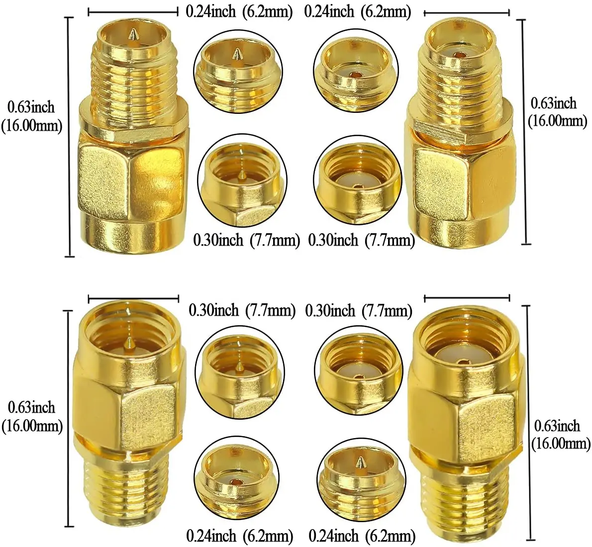 Lot/4pc 2pcs.lot SMA connecteur coaxial Kit SMA/RP-SMA mâle à RP-SMA/SMA femelle RF coaxial adaptateur SMA mâle à femelle convertisseur