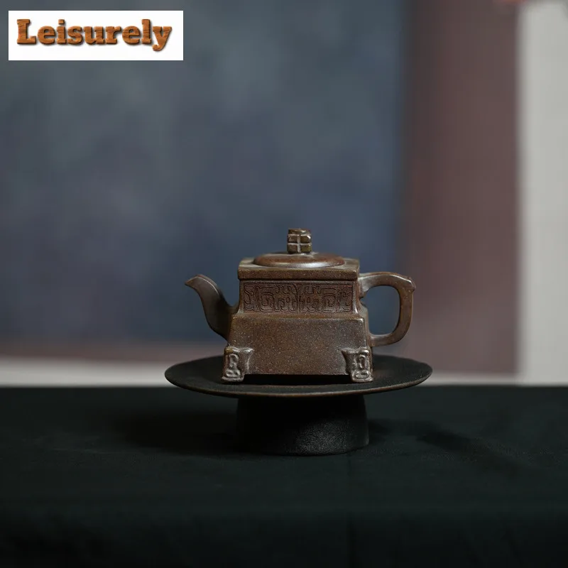 200ml Yixing Purple Clay Teapots Handmade Square Pot Raw Ore Wood-fired Porcelain Mud Tea Brewing Kettle With Infuser Zisha Tea