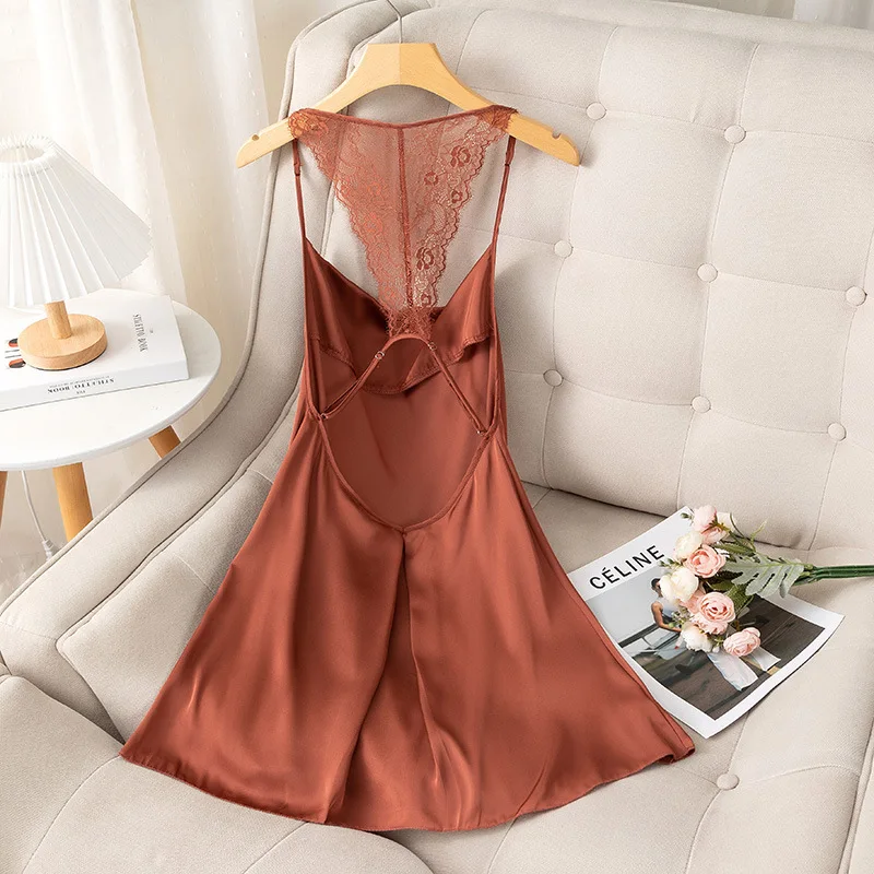 

Sexy Strap Nightgown Lingerie Summer Lady Backless Nightdress Sleepwear Women Satin Dressing Robe Nighty Dress Home Wear Clothes