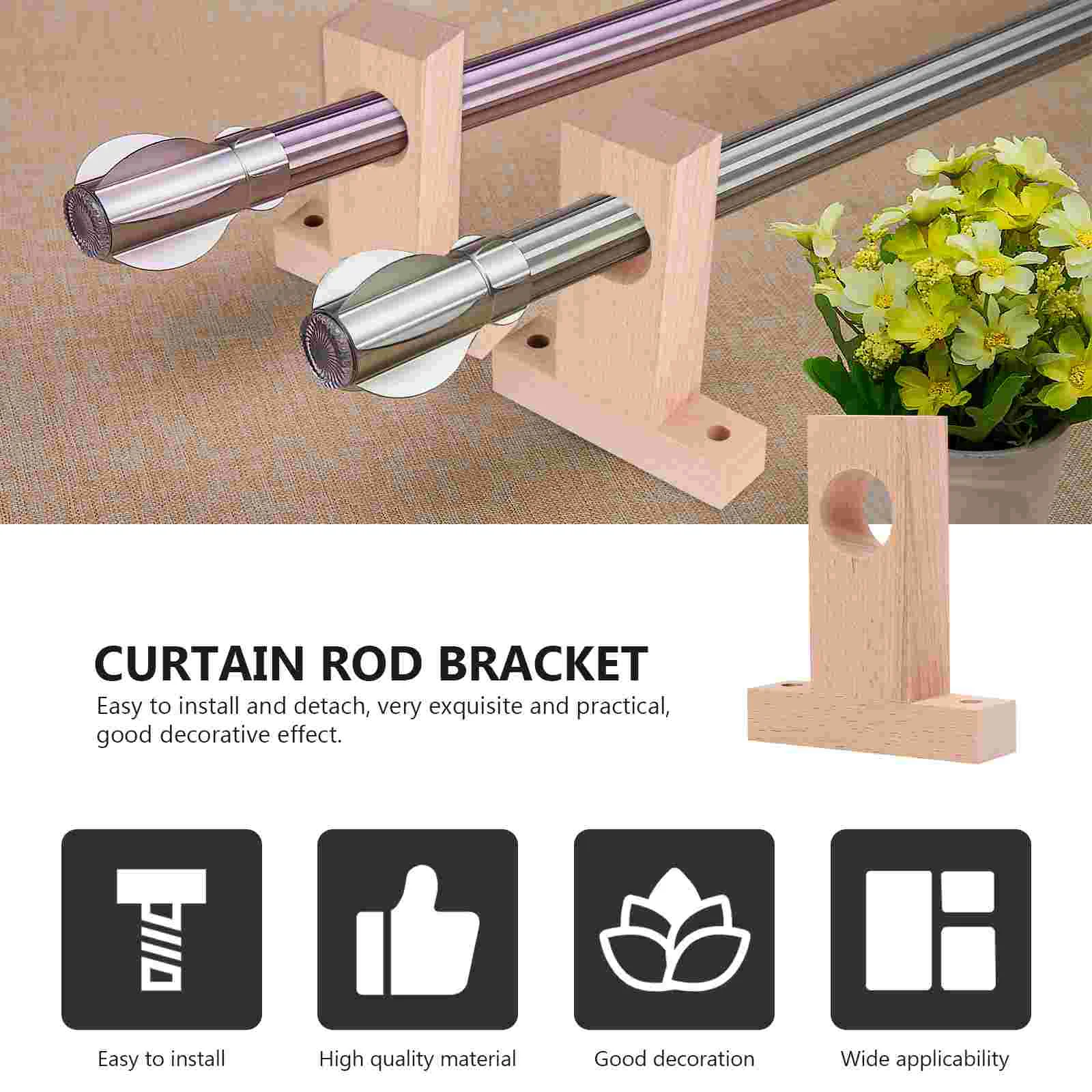 2 Pcs Roman Pole Bracket Wooden Rod Curtain Holder Buttress Support Shower  Accessory Ceiling Hook Bar - AliExpress