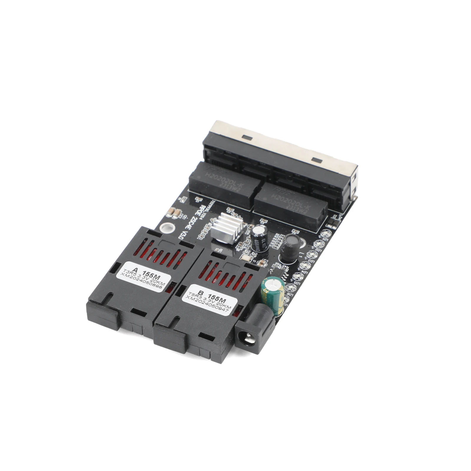 PCBA Board Fiber Optic Media Converter 100M 4 RJ45 to 2 SC A + B Optic Connector 1310nm/1550nm Ports 20KM Ethernet Switch Black fiber optical media converter