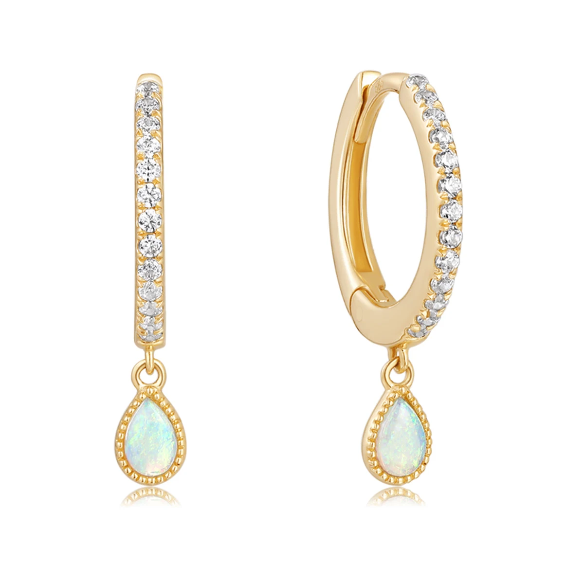 

Fine Jewelry Charms Dangle Earring GH-SI Diamond 14k Solid Gold Colorful Australian Opal Water Drop Huggie Earrings For Women