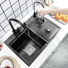 Black Nano Washer Kitchen Sink Stainless Steel Multi-Function with Trash Can Hidden Single-Slot Bar with Cover Plate Wash Basin 3