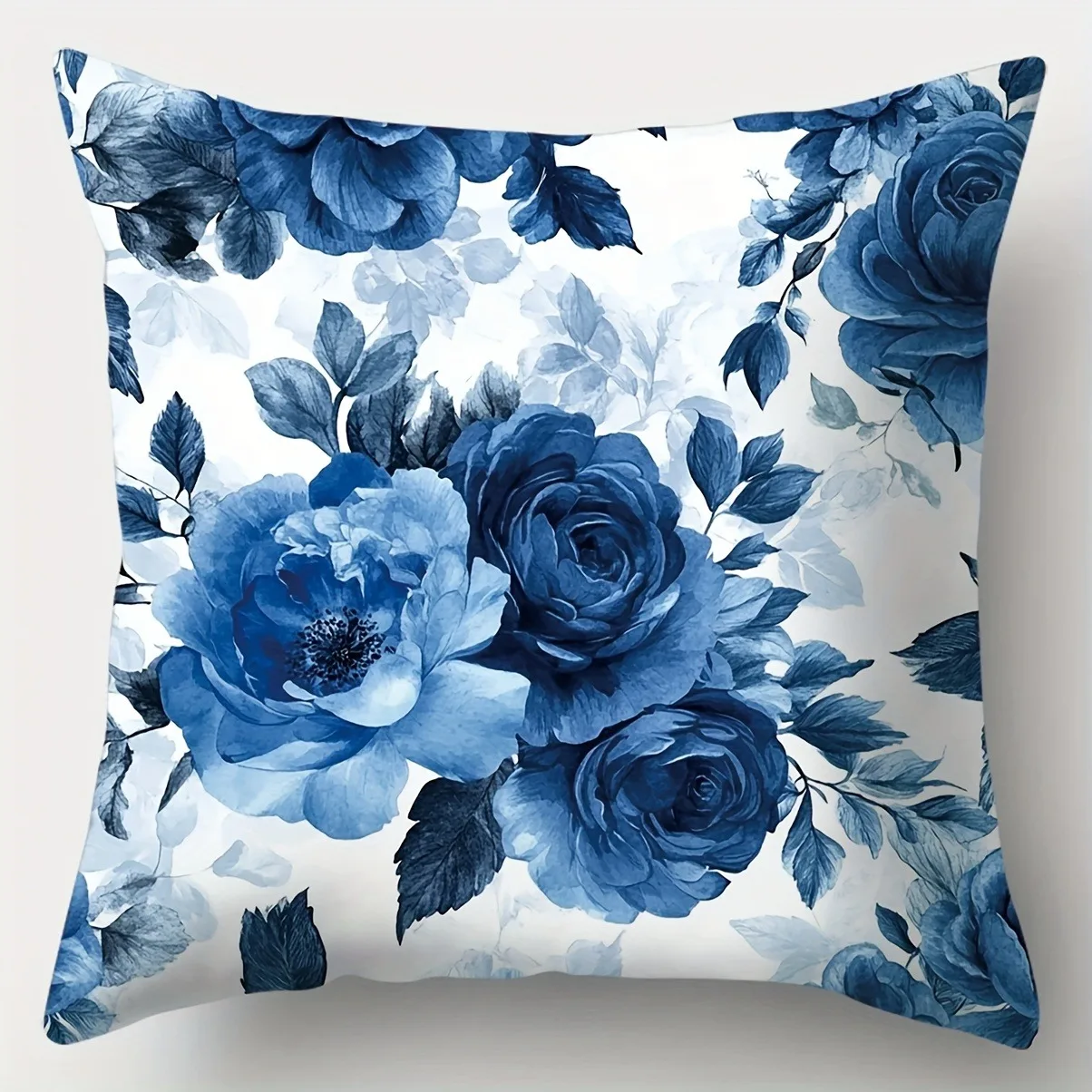 Blue floral polyester pillow cover Design 4
