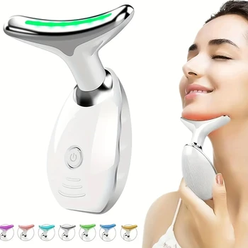 7LED Color Vibrating Neck Device Beauty Gift, neck and face skin massager, 1 piece set portable usb charging, electric Facial ma 1